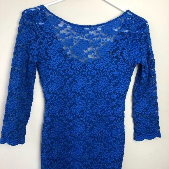 Topshop Petite Size 4 Floral Lace 3/4 Sleeve Dress - Picture 2 of 8